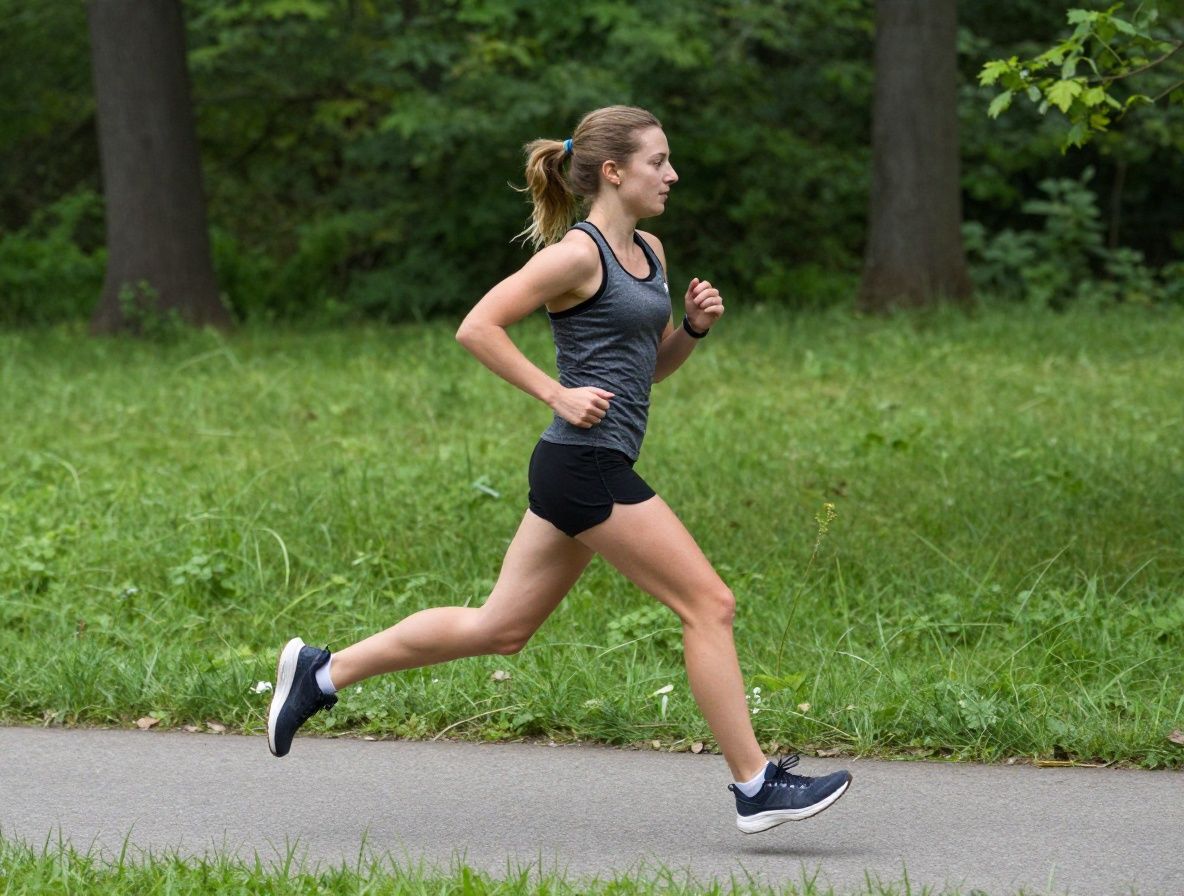 Osoba biegająca w parku, dynamiczne ujęcie pokazujące cardio trening w naturalnym oświetleniu